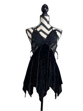 Fairy Whimsigoth Sz XL Mesh Velvet Butterfly Asymmetrical Mini Slip Dress